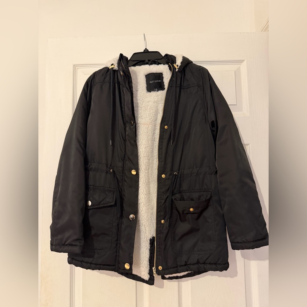 Black Hooded Jacket with Gold Accents